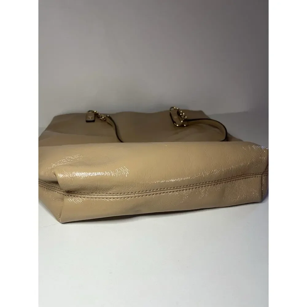 Michael Kors Jet Set Patent Leather Chain Tote Shoulder Bag Camel Gold EUC!